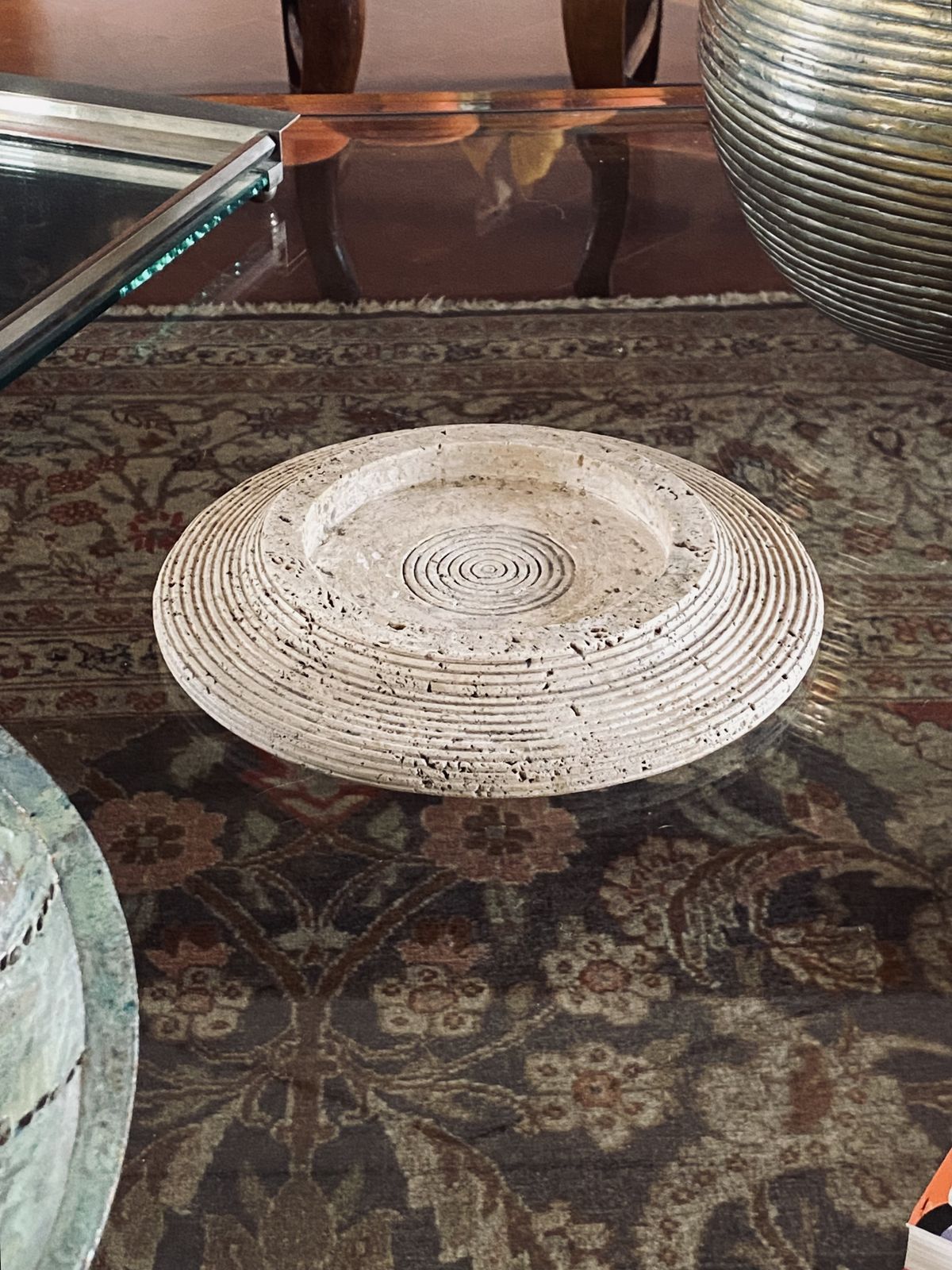 Travertine Grooved Vide Poche / Centerpiece / Ashtray, Cerri Nestore, Italy, 1970s photo for sale
