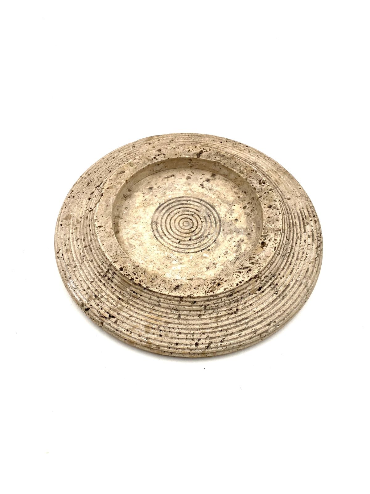 Travertine Grooved Vide Poche / Centerpiece / Ashtray, Cerri Nestore, Italy, 1970s photo vinterior
