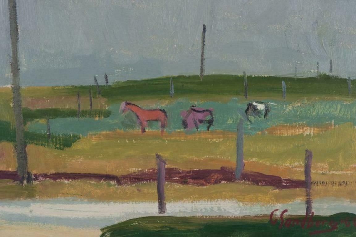 Gotthard Sandberg, Swedish Artist. Oil On Board. Modernist Landscape photo for sale