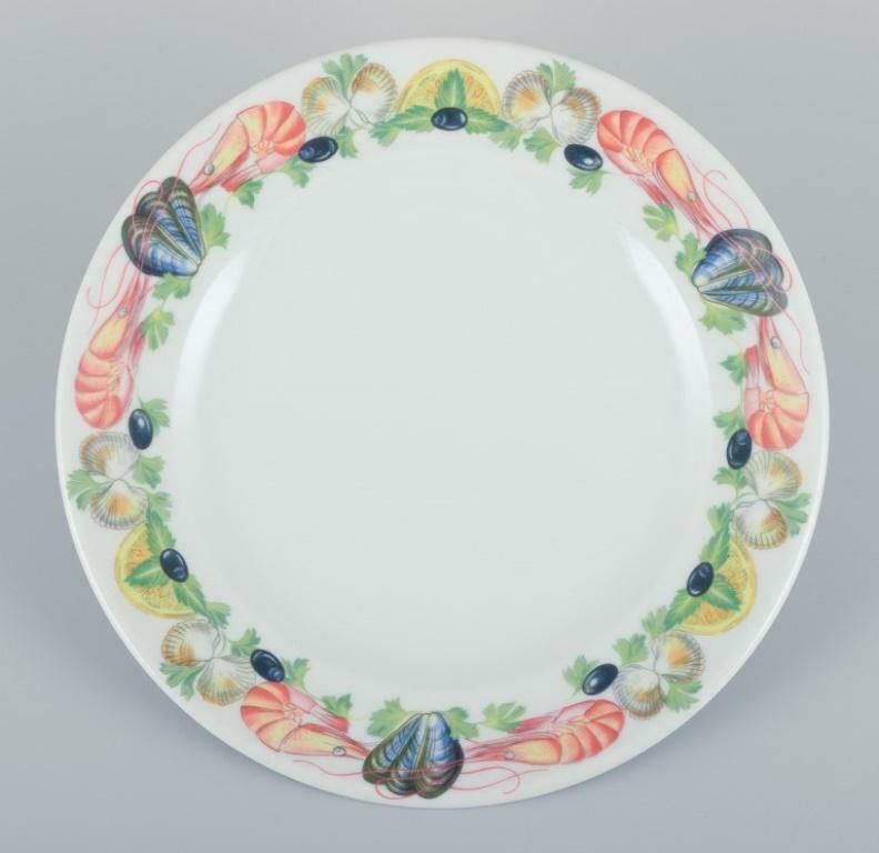 Pillivuyt, France. Four Large Dinner Plates In Porcelain With Seafood Motif photo furniture