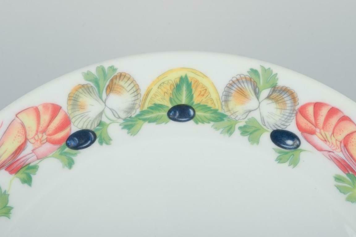 Pillivuyt, France. Four Large Dinner Plates In Porcelain With Seafood Motif photo for sale