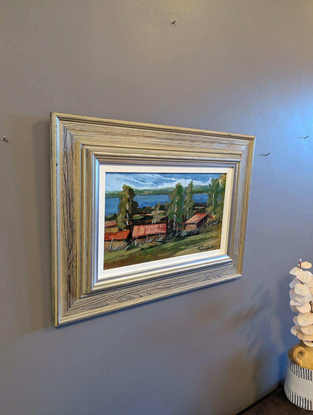 Red Houses In Nature Oil Painting photo for sale