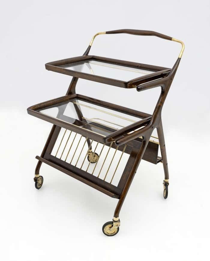 Cesare Lacca Mid Century Modern Italian Walnut And Brass Bar Cart By Cassina 50s photo furniture