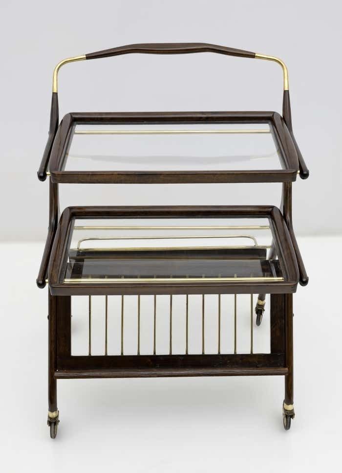 Cesare Lacca Mid Century Modern Italian Walnut And Brass Bar Cart By Cassina 50s photo vintage
