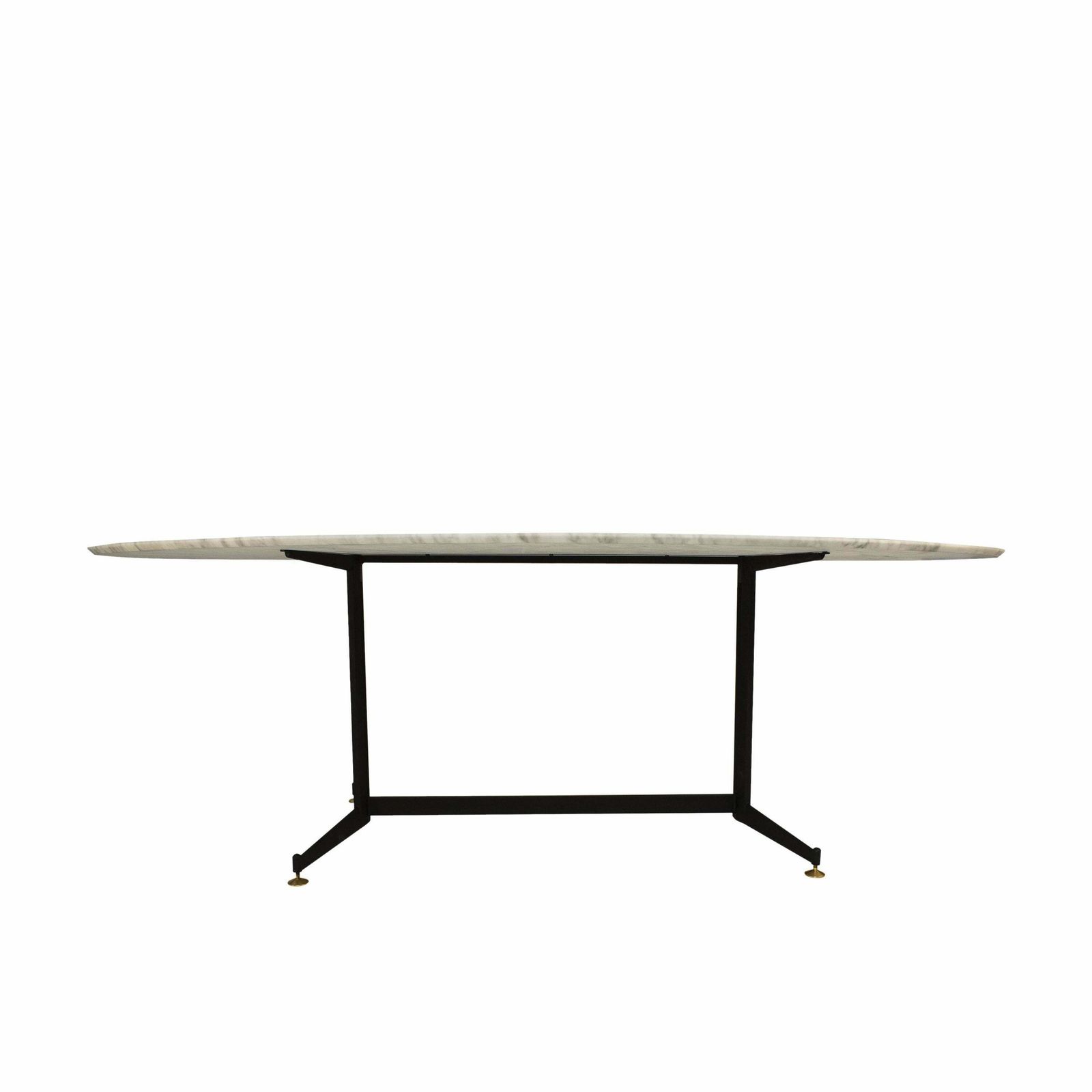 Mid Century Modern Carrara Marble Dining Table With Metallic Foot, Italy, 1950