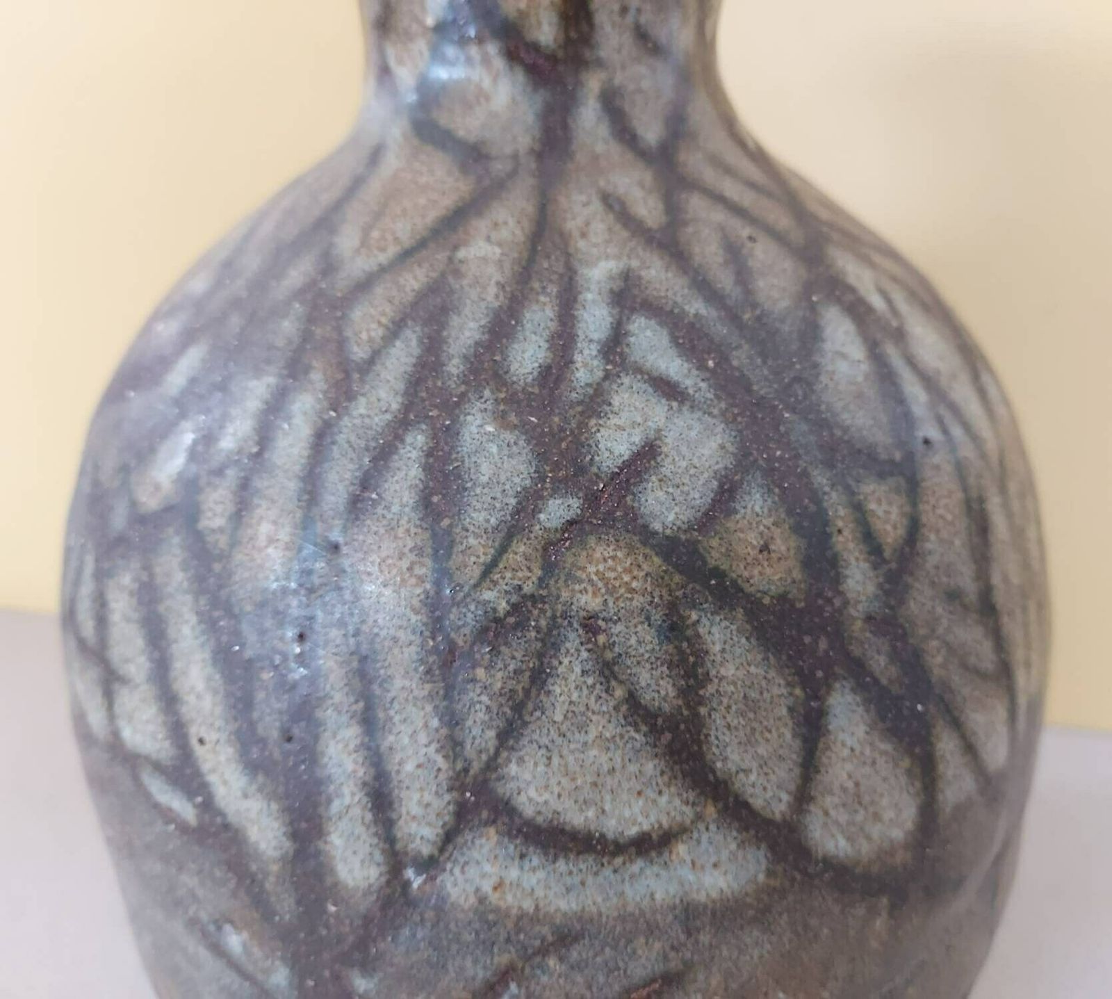 Vintage Japanese Influenced Studio Pottery Vase, Striking And Unusual Design In Warm Tones With A Stylised Winter Tree Design. photo Home Decor