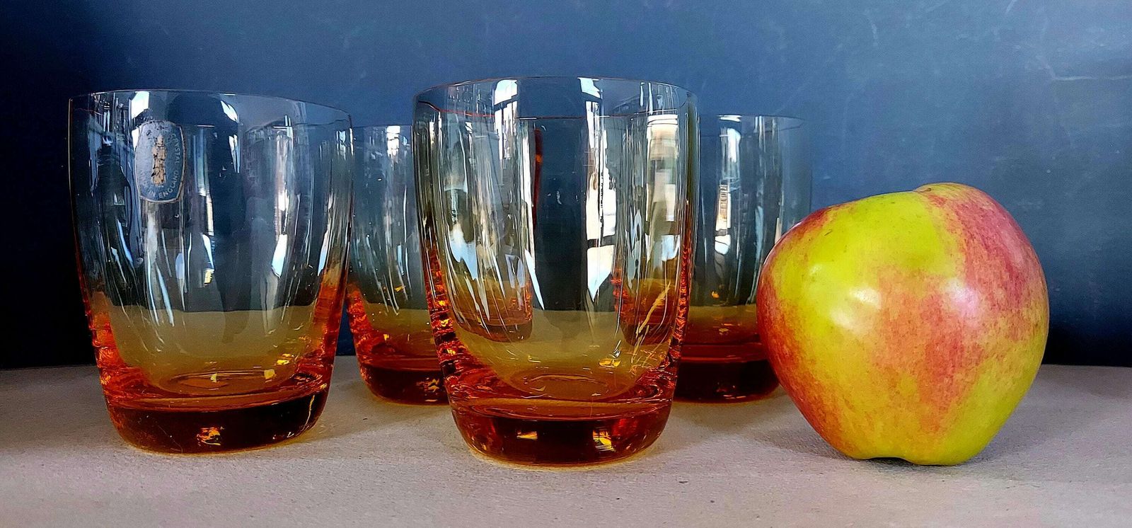 Vintage Whitefriars Crystal Amber Glass Pitcher Set With Four Glasses, 1960's photo for sale