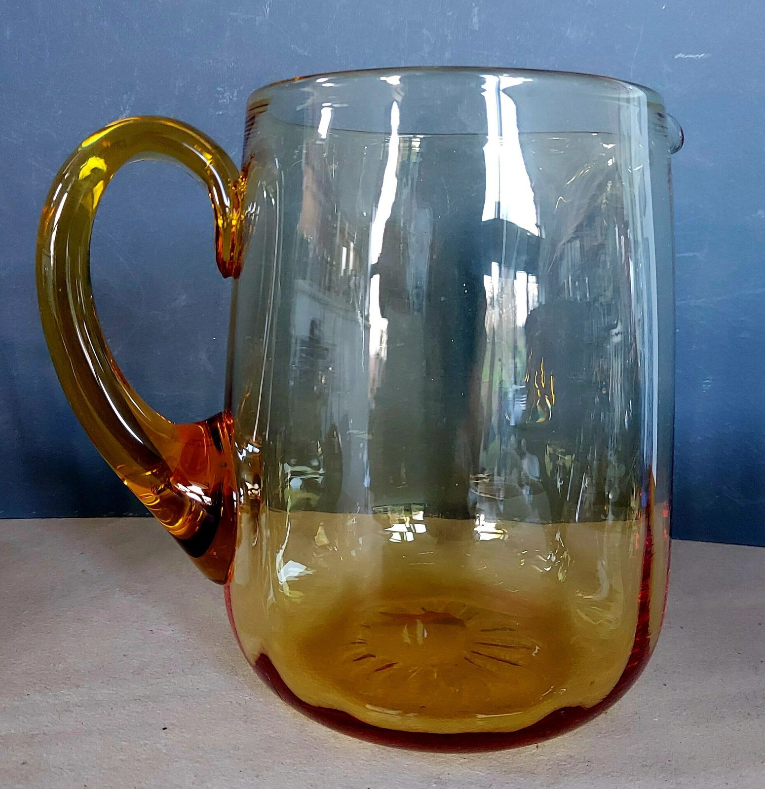 Vintage Whitefriars Crystal Amber Glass Pitcher Set With Four Glasses, 1960's photo vintage