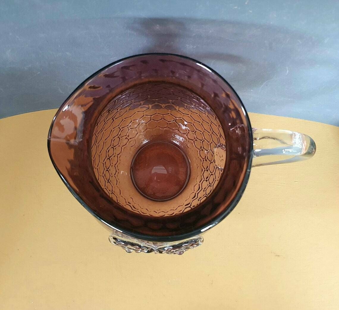 A Magnificent Vintage Murano 25cm Tall, 2.5l Amethyst Glass Xl Pitcher, Honeycomb Texture With Applied Owl Eyes Motif, 1970s photo Home Decor