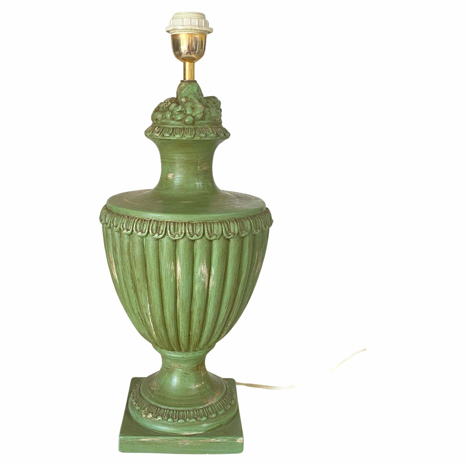 Table Lamp In Old Patinated Ceramic Green Color France 1970 Signed Lancel Paris photo for sale
