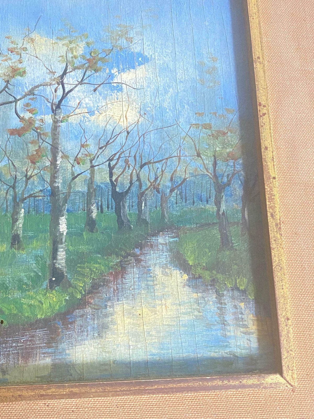 Art Original Oil Painting Representing A River And Trees Fance Early 20th Century photo