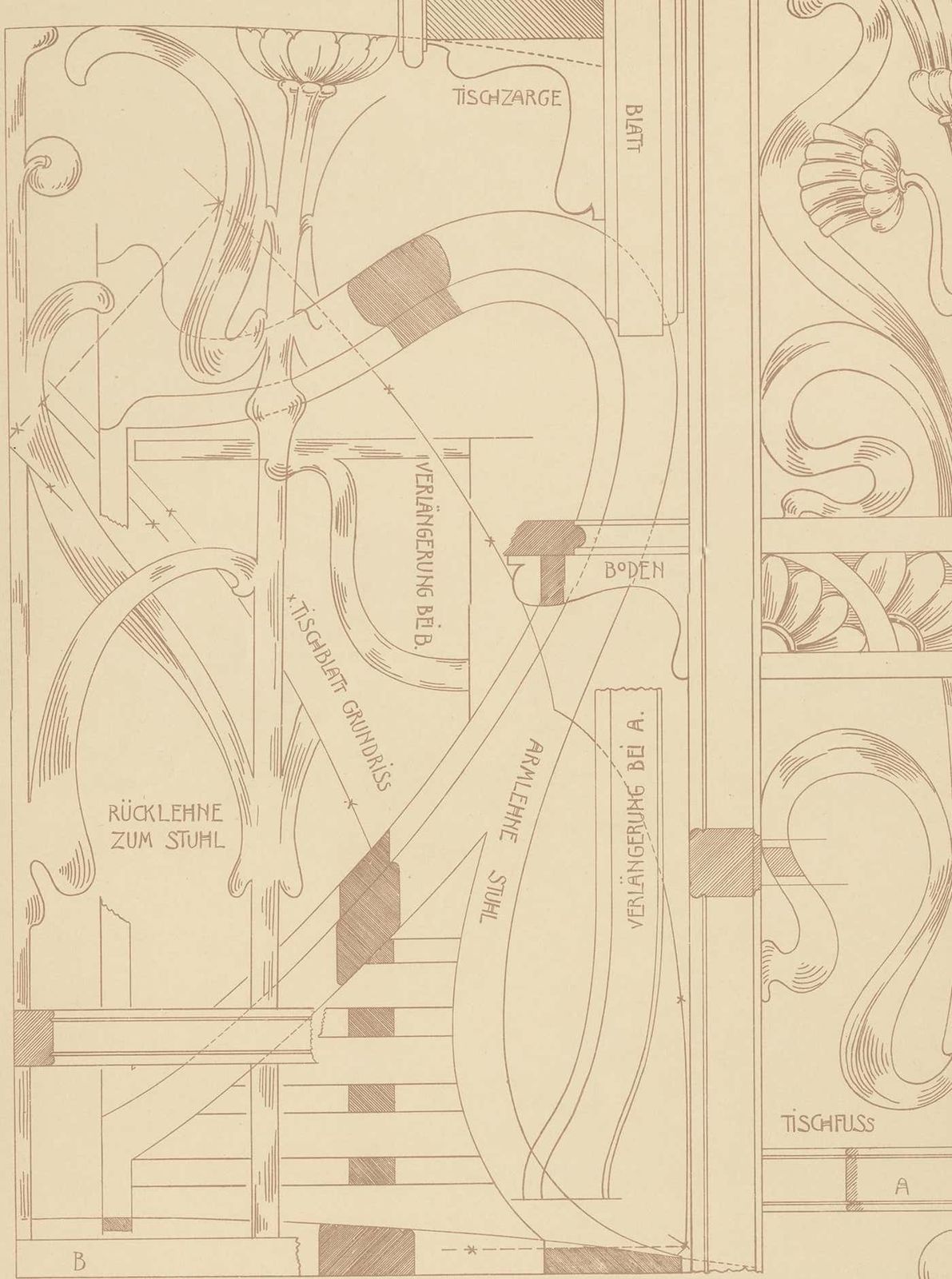 Antique Print Of Furniture Details By Kramer, Circa 1910 photo for sale