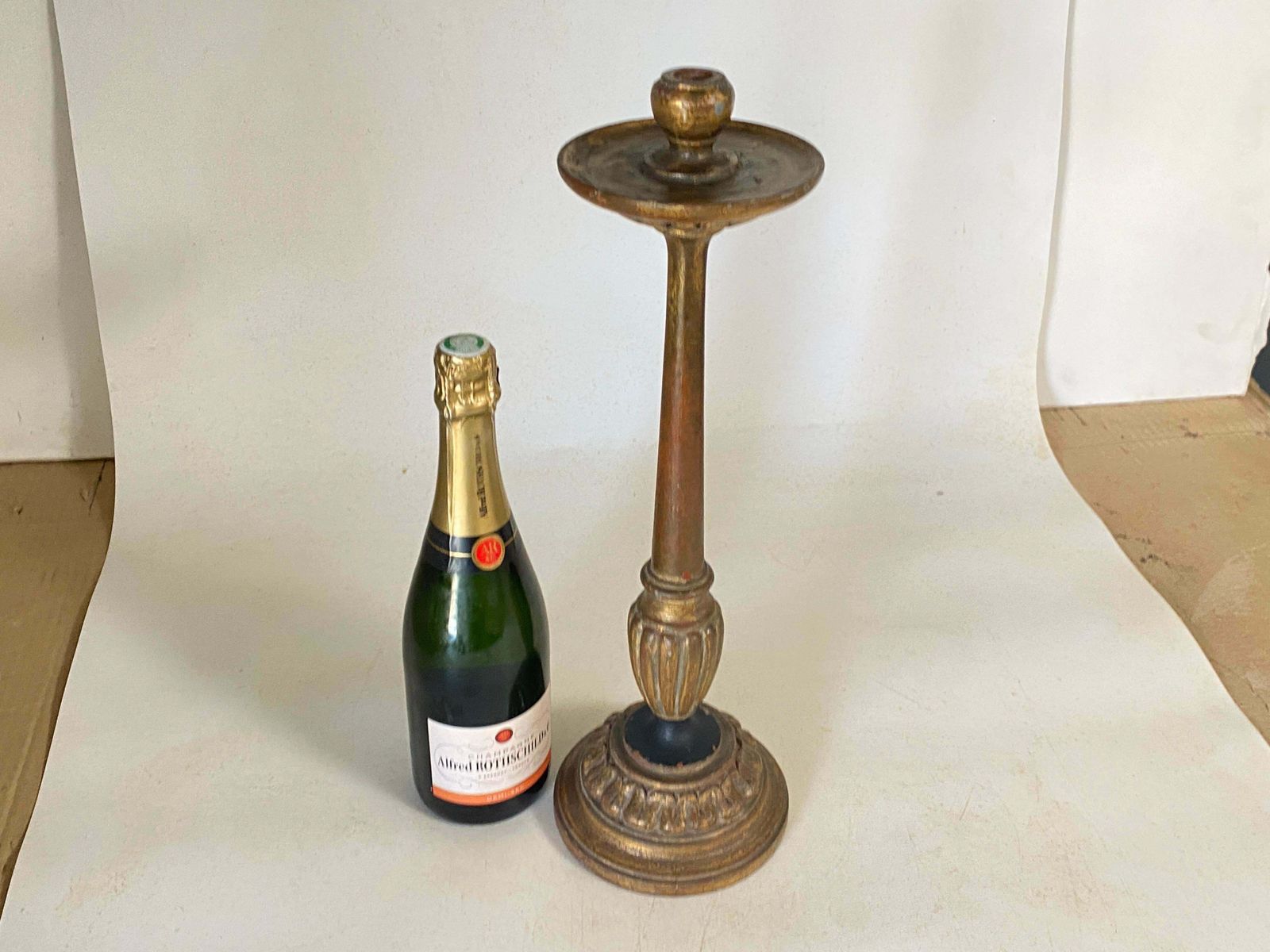 photo for sale Gillt Wood Candle Holder Or Candlestick France, 1950