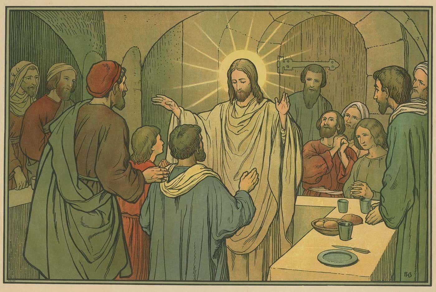 Antique Religion Print Of The Seven Sacraments, Penance '1913' photo furniture