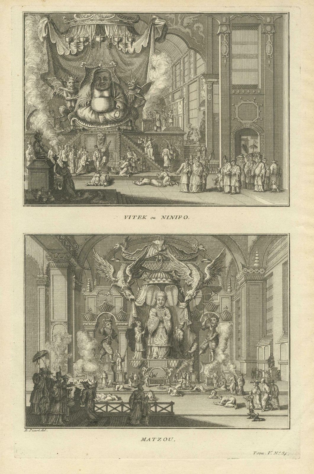 Antique Print Of The Two Chinese Gods Vitek And Matzou photo for sale