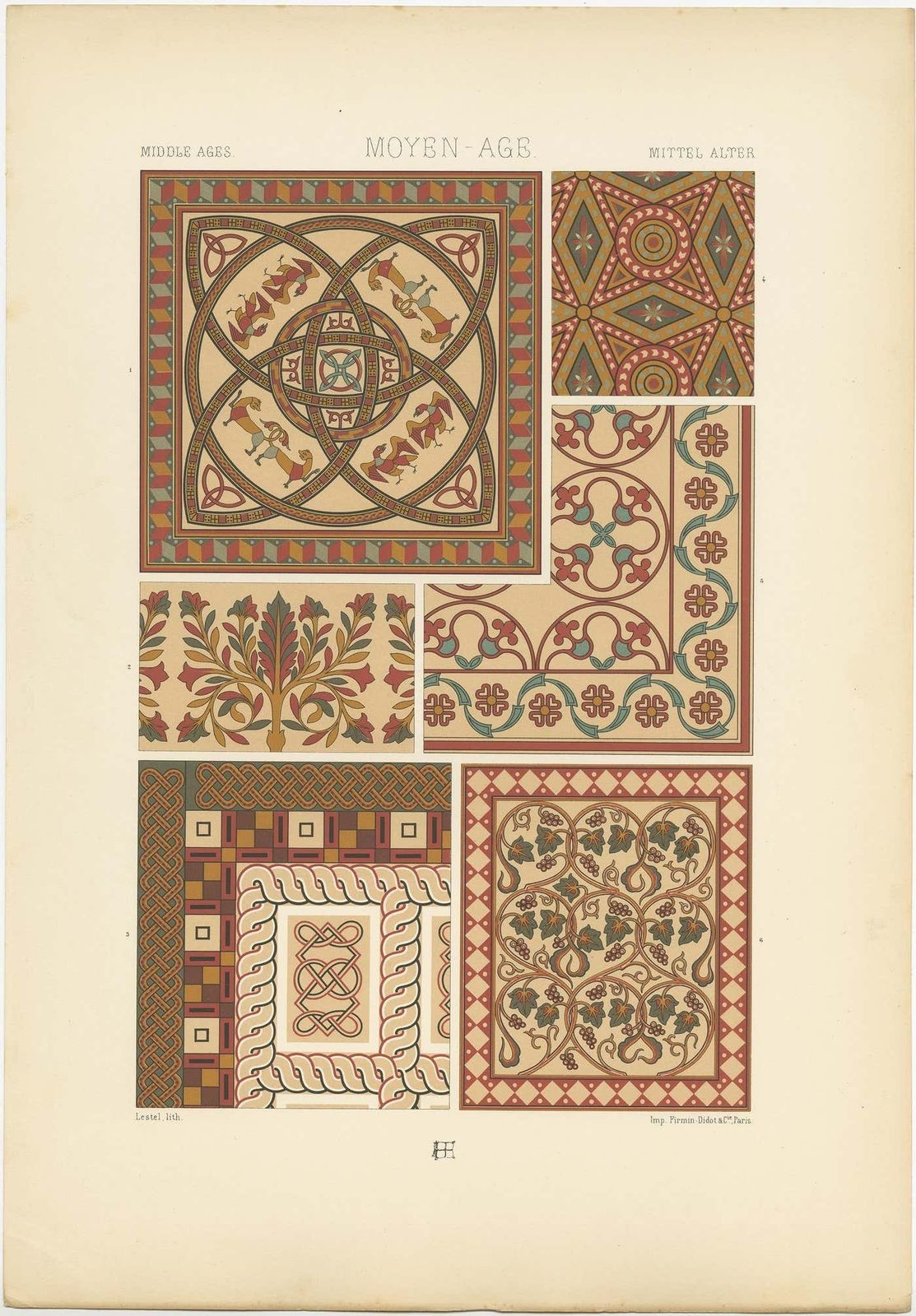 Decorative 80 Print Of Middle Ages Mosaic Design, France, Circa 1890 photo furniture