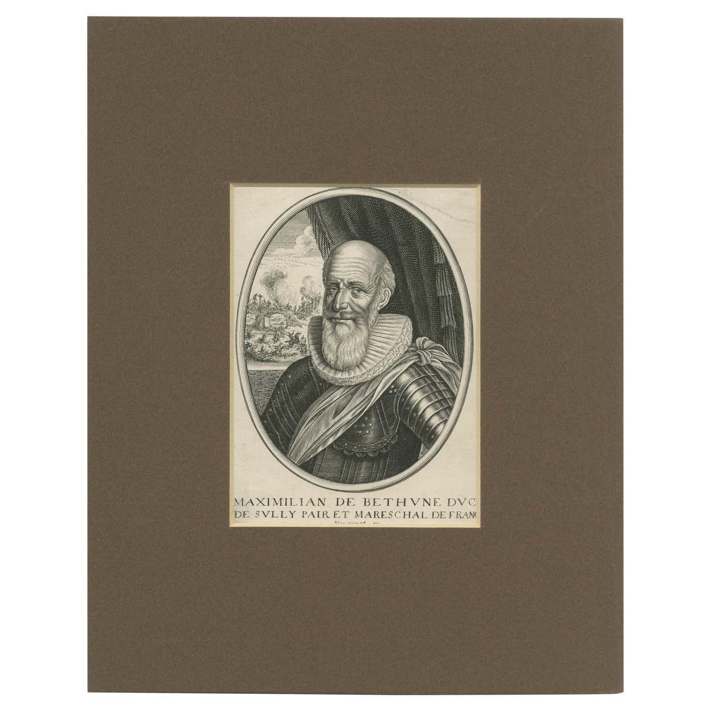 Antique Portrait Of Maximilien De Béthune, Duke Of Sully