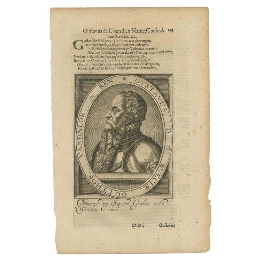 Antique Portrait Of Gustav Of Sweden By Janszoon, 1615
