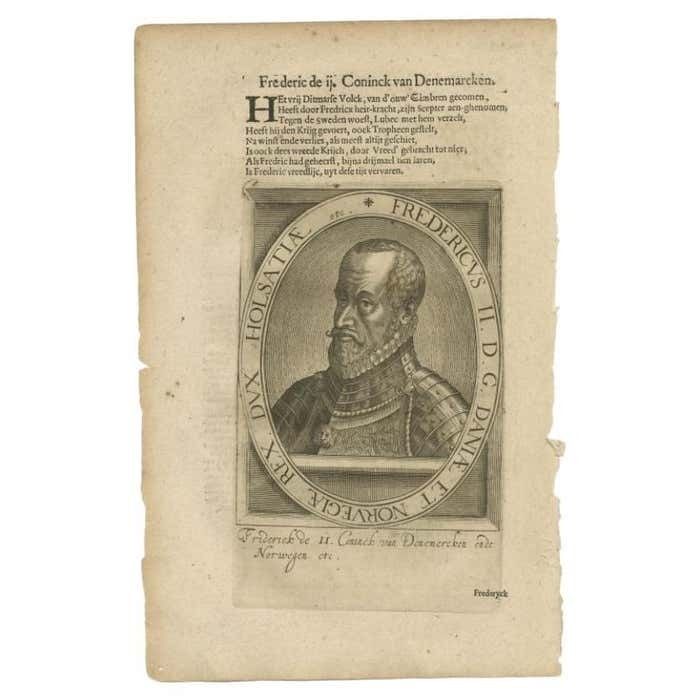 Antique Portrait Of Frederick II Of Denmark By Janszoon, 1615