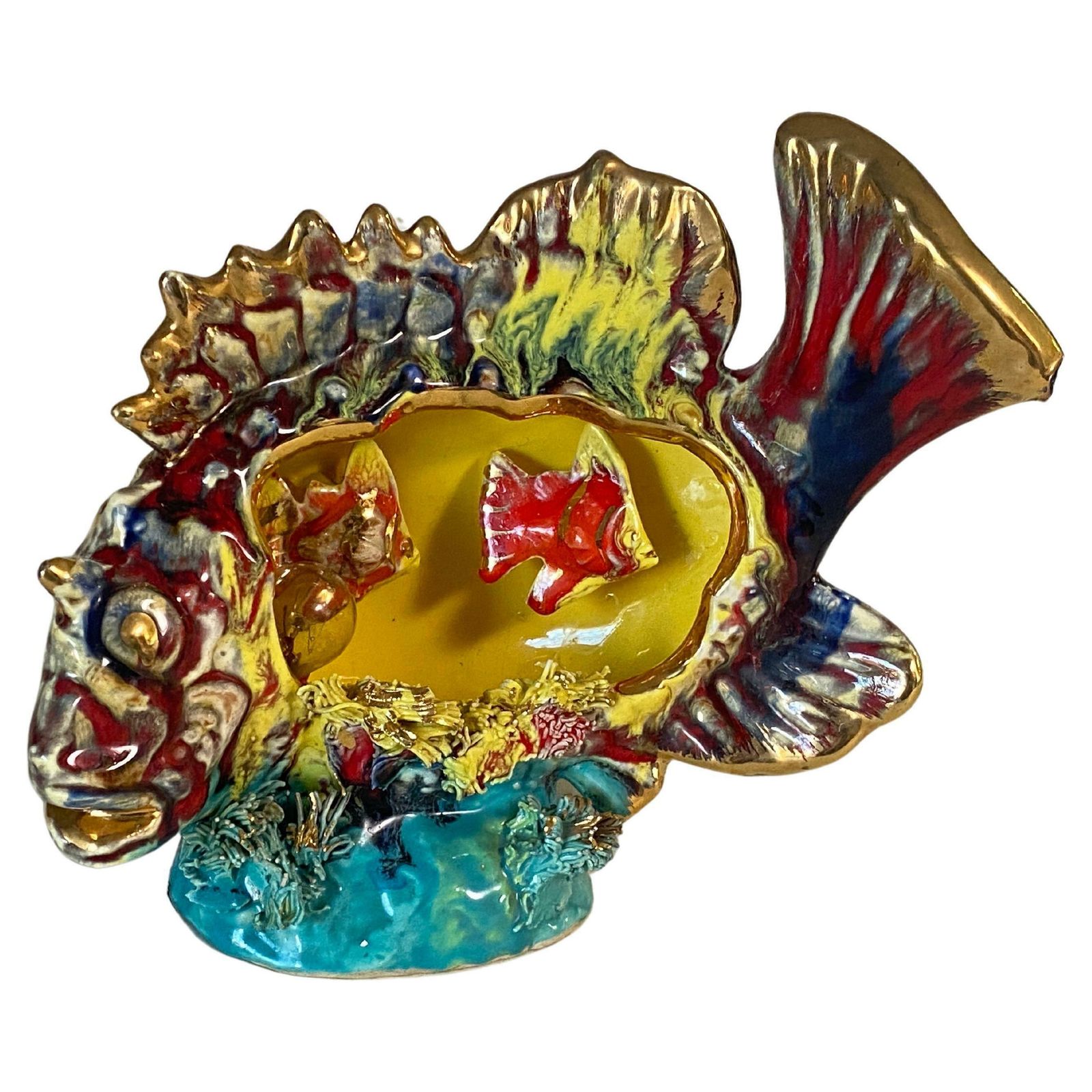 Vallauris & Monaco, France, Table Lamp In Glazed Ceramics Shaped Like A Fish