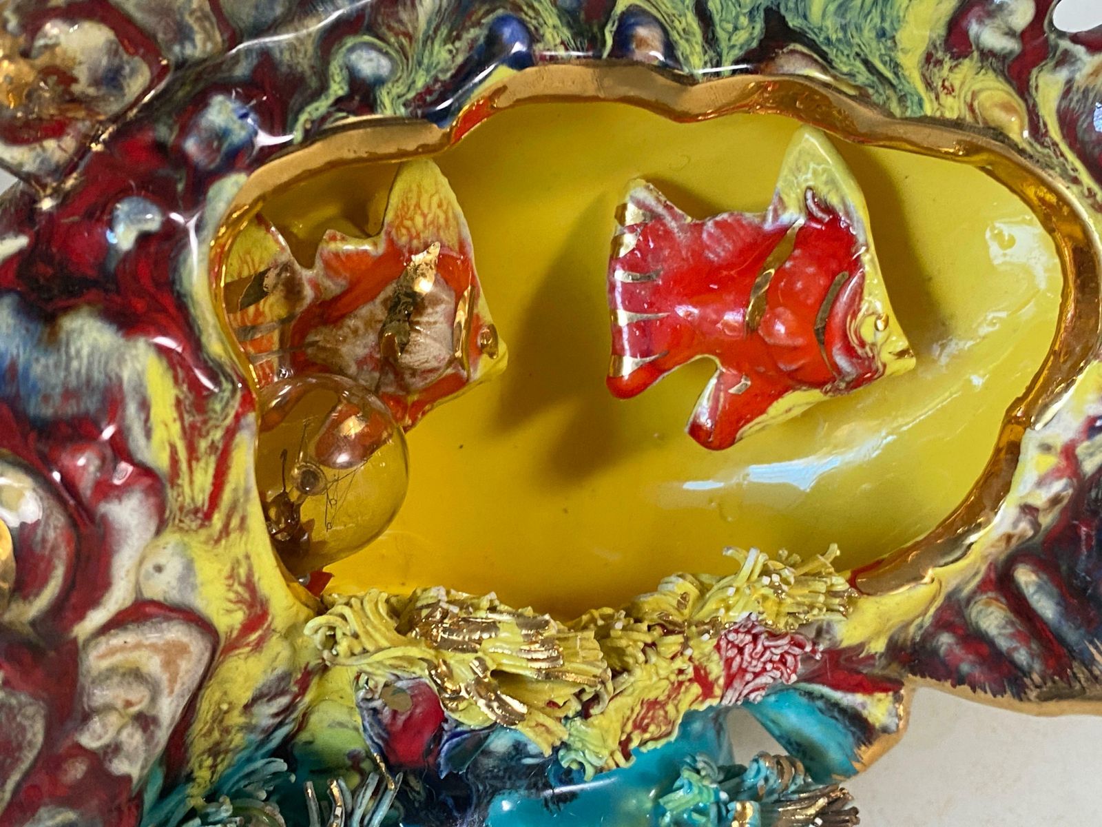Vallauris & Monaco, France, Table Lamp In Glazed Ceramics Shaped Like A Fish photo vintage