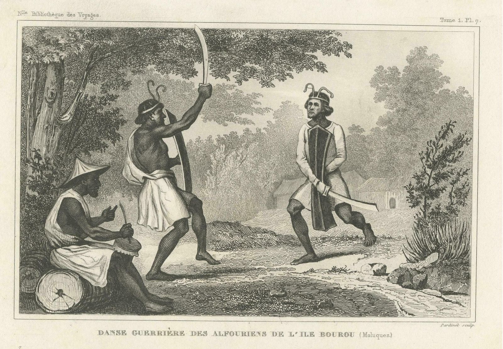 Antique Print Of Dancing Warriors On Buru Island, Maluku photo for sale