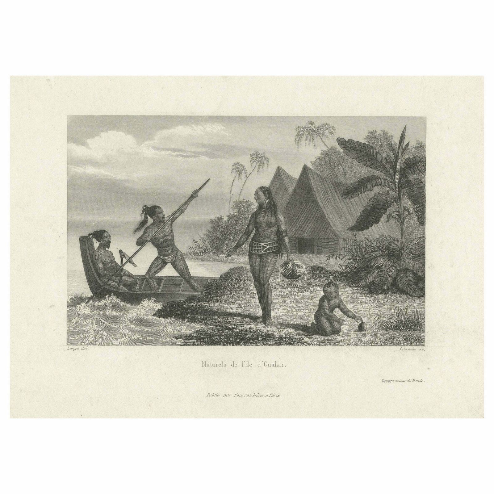 Antique Print Of Habitants Of Oualan Island, Caroline Islands