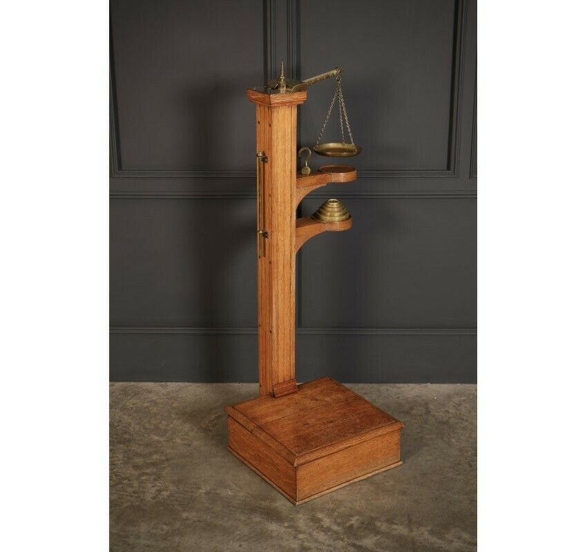 Victorian Brass Mounted Oak Personal Weighing Scales