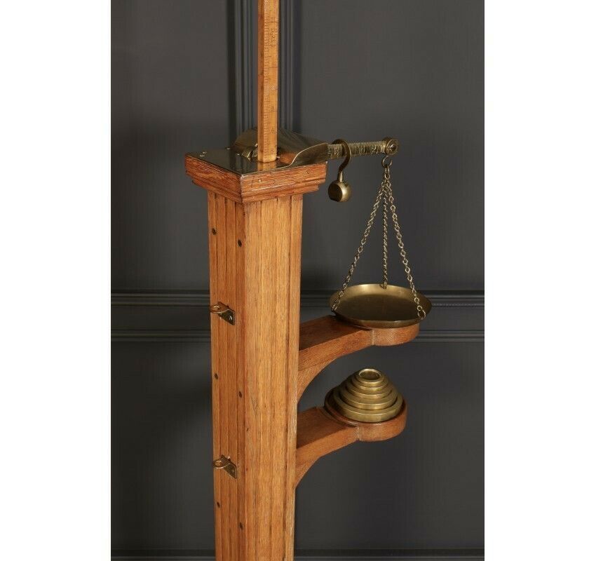 Victorian Brass Mounted Oak Personal Weighing Scales photo for sale