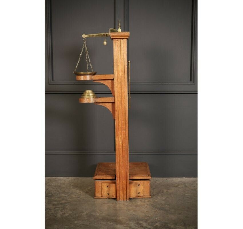 photo furniture Victorian Brass Mounted Oak Personal Weighing Scales