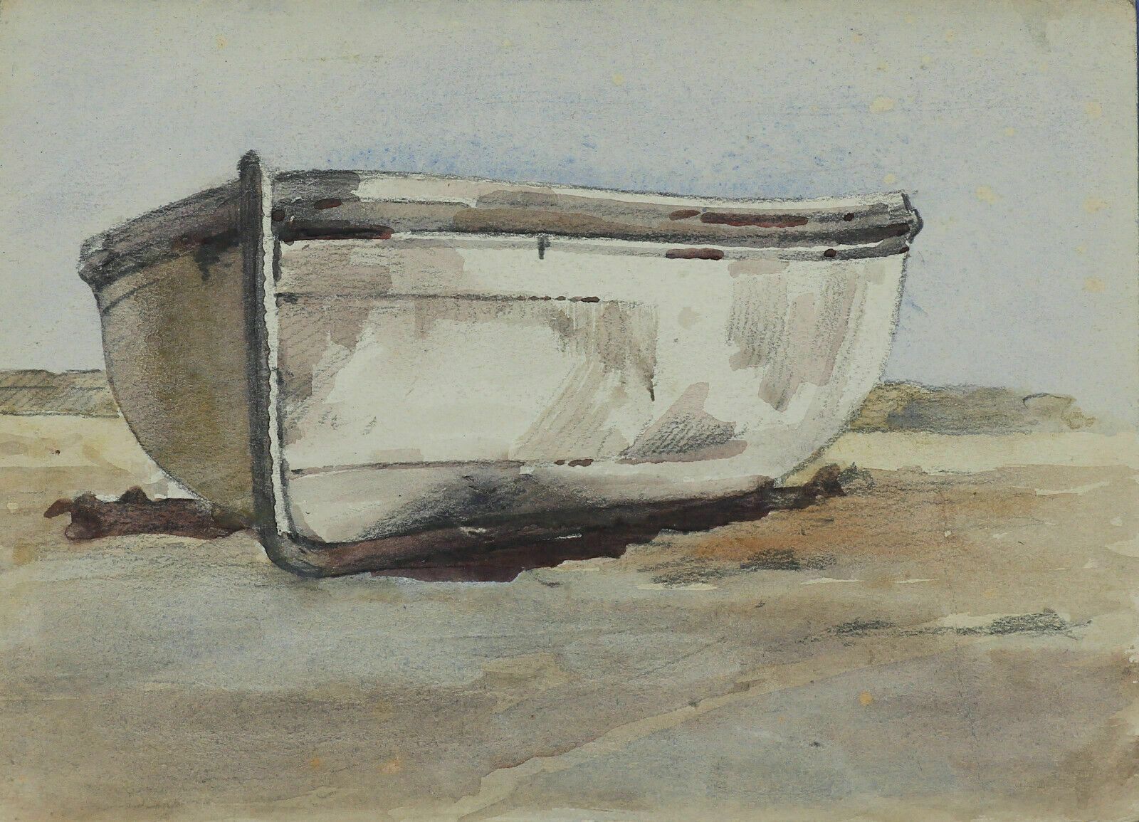 Watercolour By Newlyn Artist John Gutteridge Sykes. Study Of A Beached Boat.