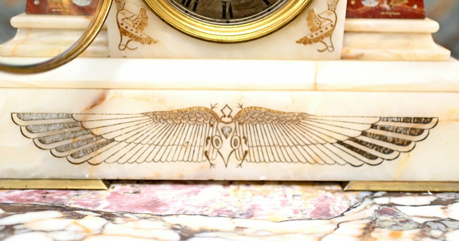 French Empire Clock Mantel Gilded Spinx Marble 1880 photo Home Decor