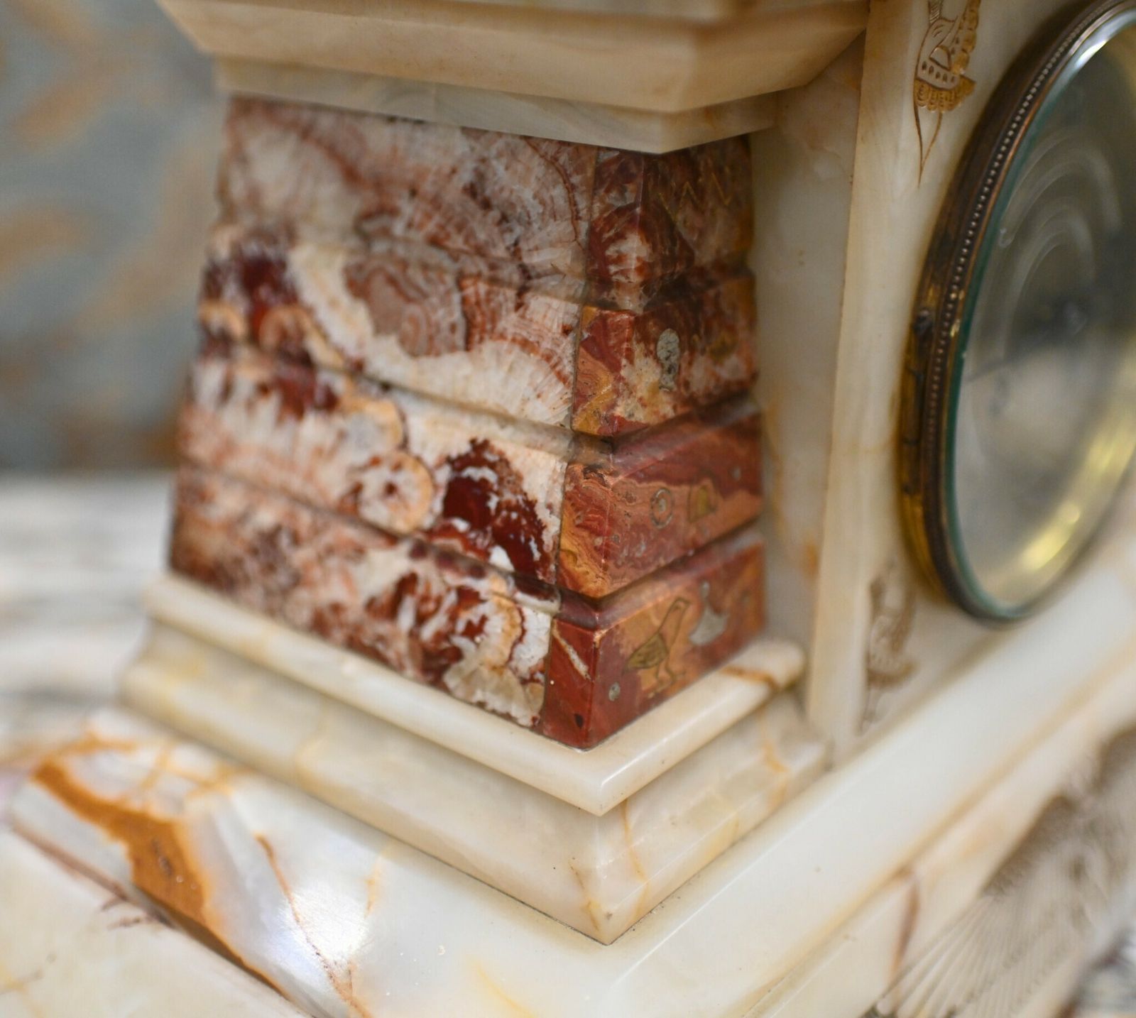 French Empire Clock Mantel Gilded Spinx Marble 1880 photo buy
