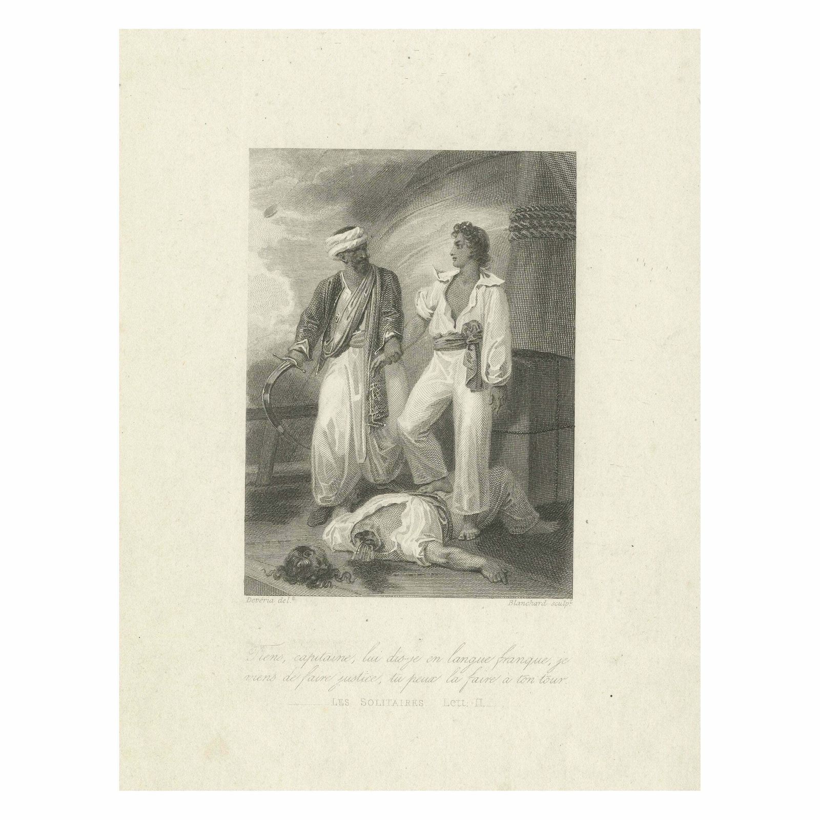 Antique Print With A Decapitation Scene Of 'Les Solitaires' By Rousseau
