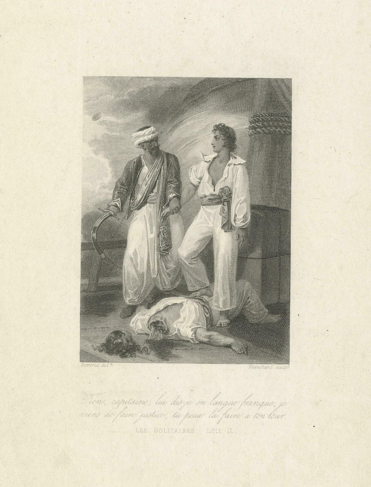 Antique Print With A Decapitation Scene Of 'Les Solitaires' By Rousseau photo for sale