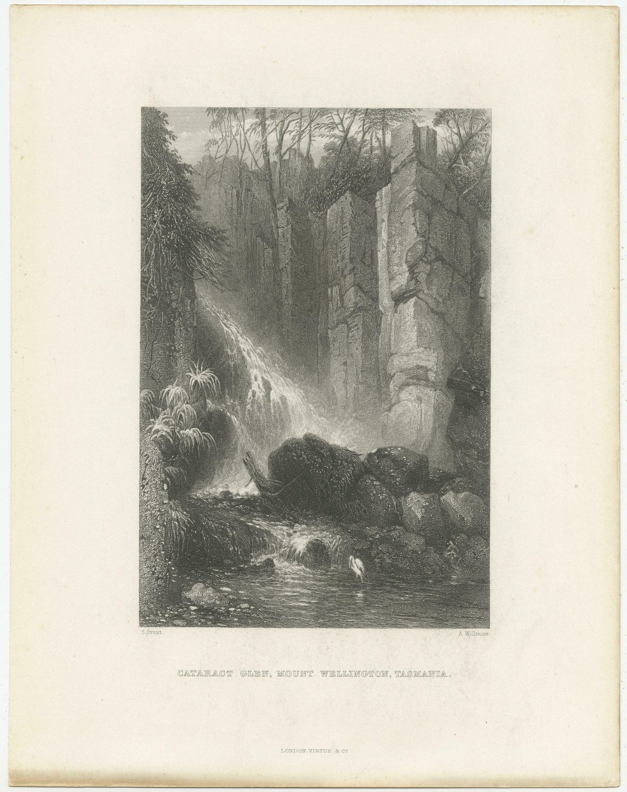 Antique Print Of A Waterfall Near Mount Wellington, Tasmania, Australia photo furniture
