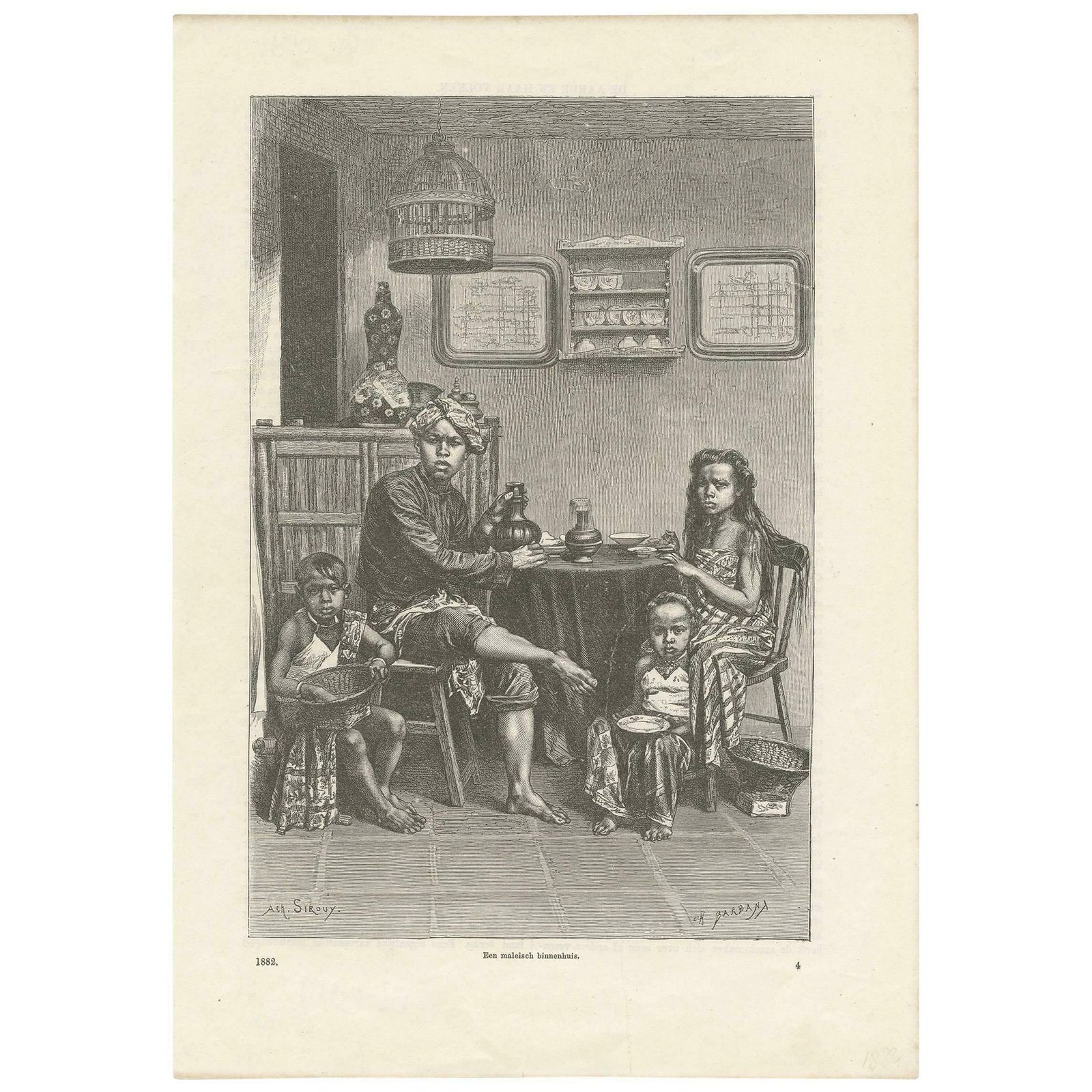 Antique Print Of A Malayan Family, 1882