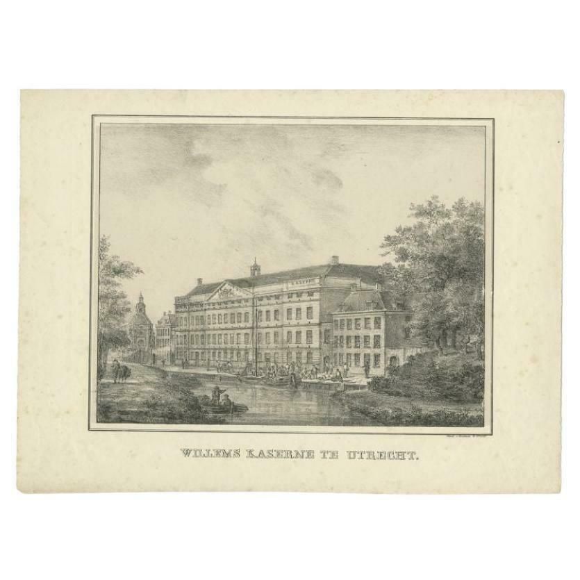 Antique Print Of The 'Willems Kazerne' In Utrecht, The Netherlands, Circa 1830