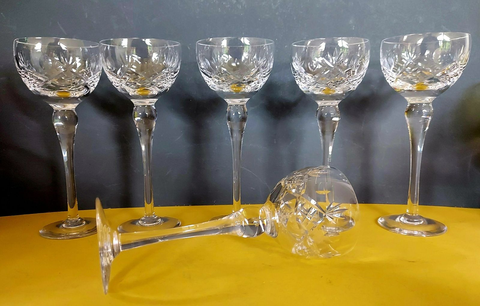 6 Vintage Royal Brierley Crystal 125ml Cut Glass Hock Glasses, 1970s photo Home Decor
