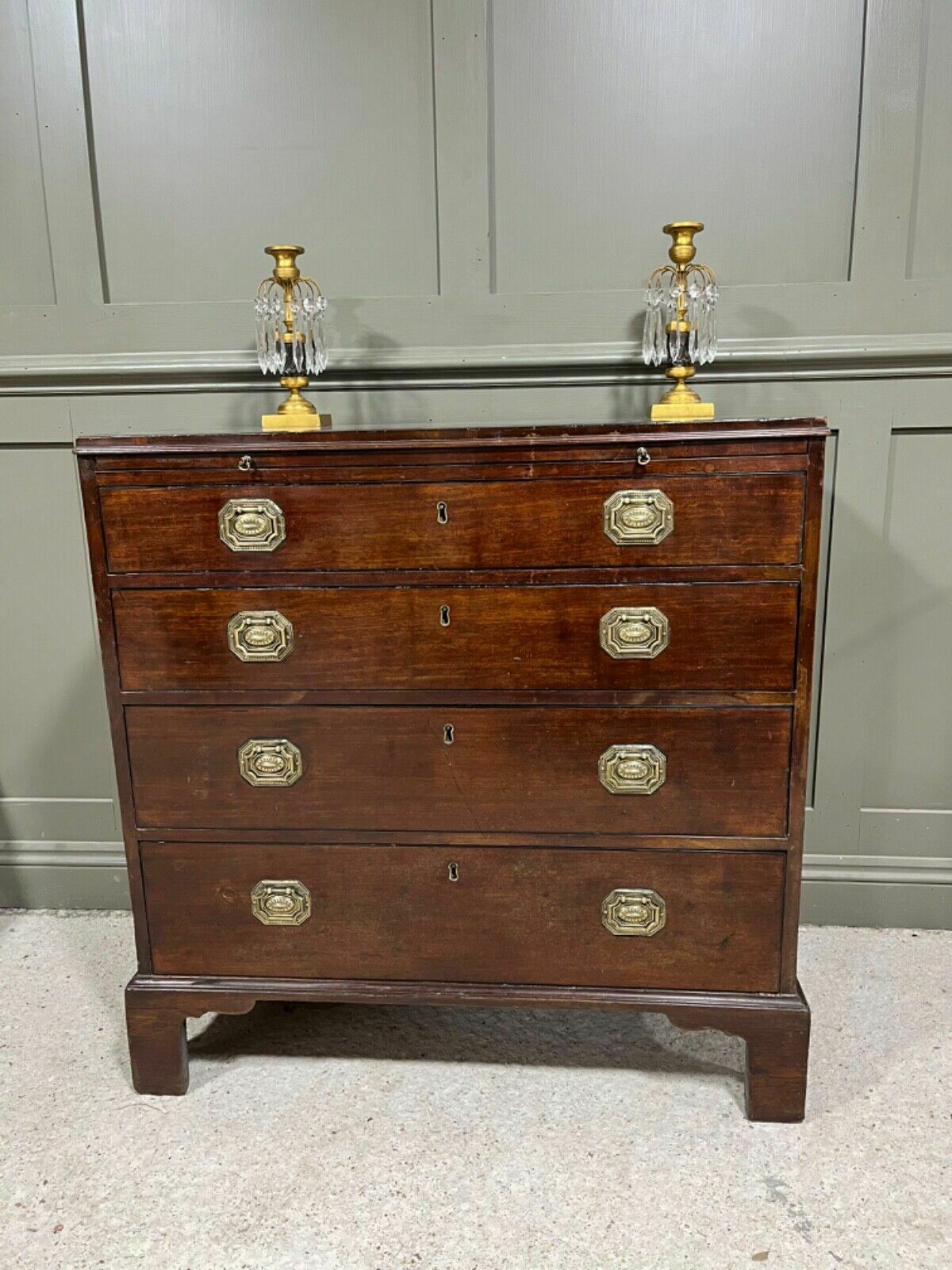 Antique Georgian Chest Of Drawers Small Chest In Cuban Mahogany W Writing Slide