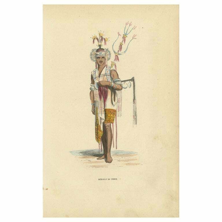 Hand Colored Antique Print Of A Herald Of Amarasi, Kupang, Timor