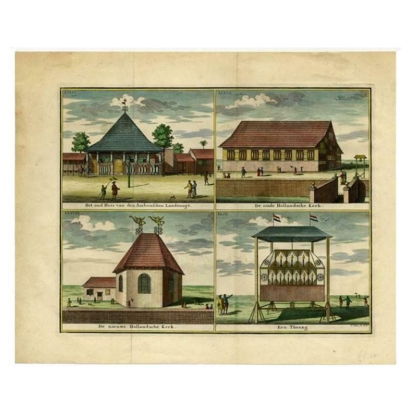 Antique Print With Four Views Of Ambon, Indonesia, 1726