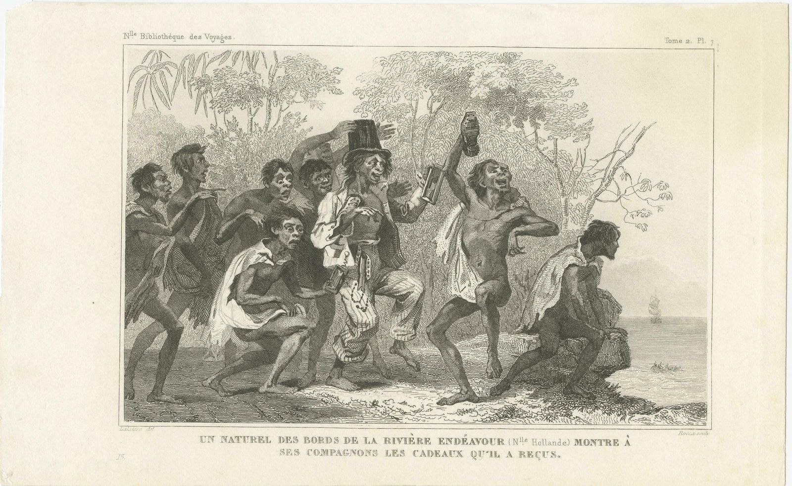 Antique Print Of A Native Near The Endeavour River Showing The Gift He Received photo furniture