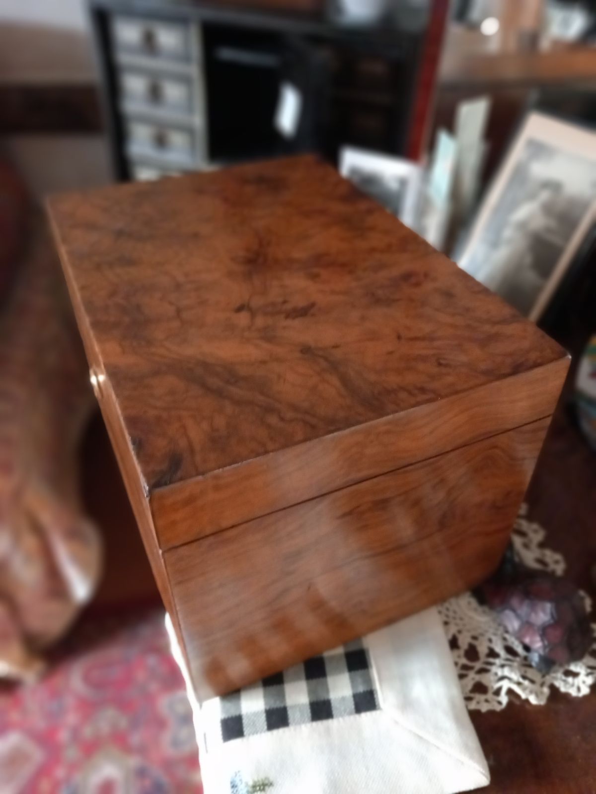 Walnut Needlework Box, 1800s, Antique photo Home Decor