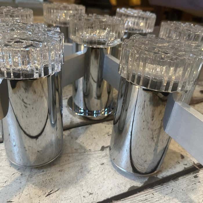 Lighting Two 1960s Gaetano Sciolari Space Age Chrome Aluminum And Glass Ceiling Lights photo