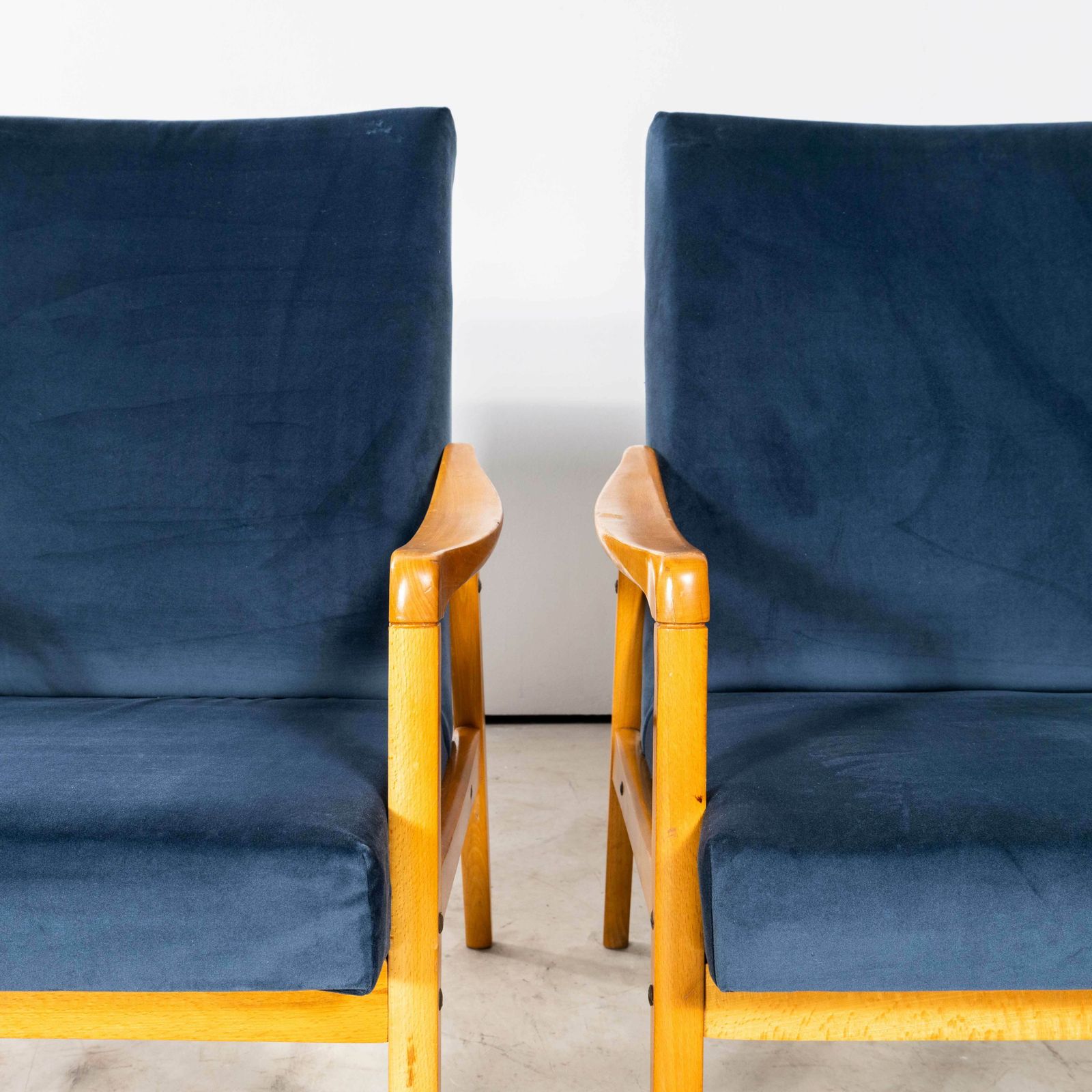 photo for sale 1950’s Jaroslav Smidek Original Re Upholstered Armchairs – Pair In Teal Blue