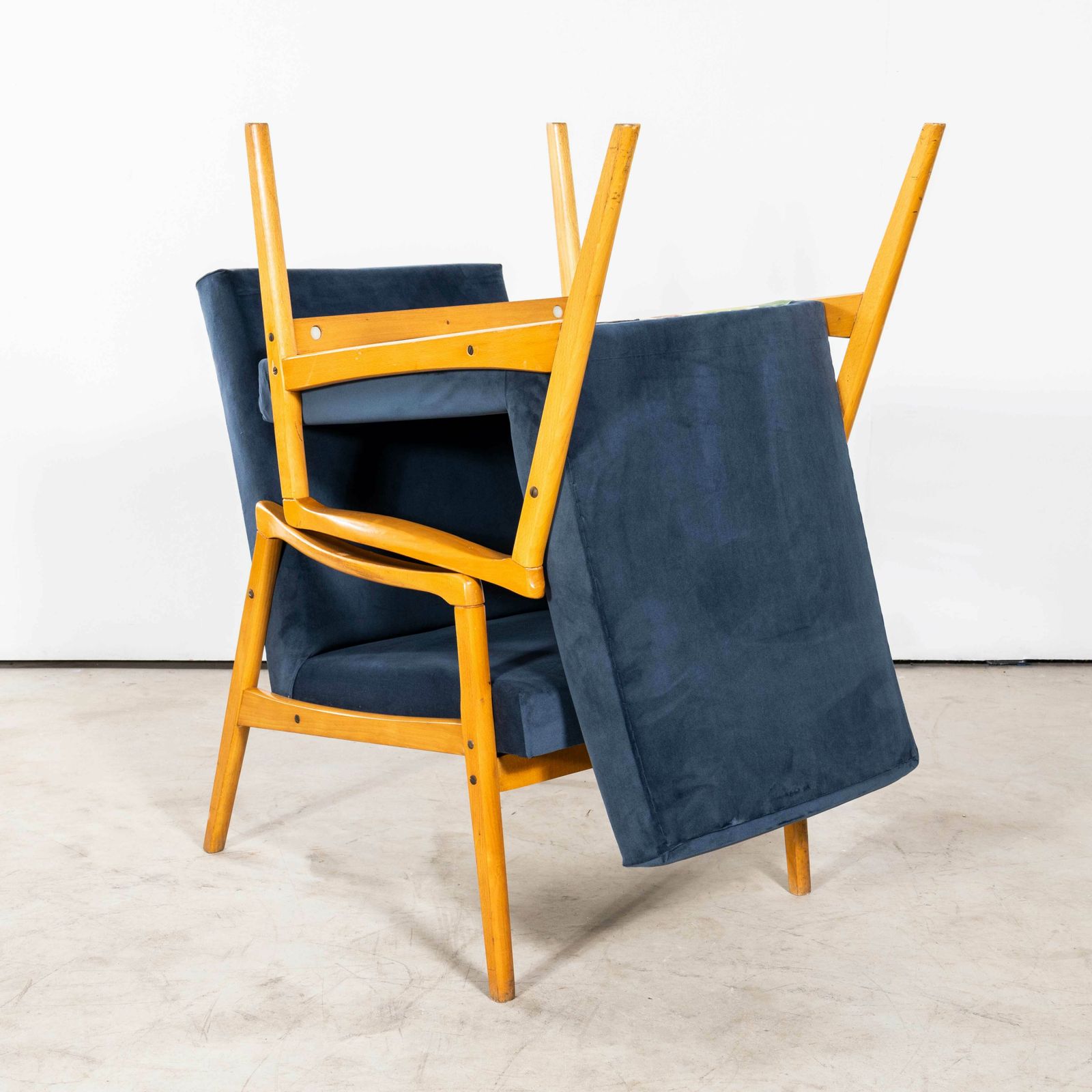Furniture 1950’s Jaroslav Smidek Original Re Upholstered Armchairs – Pair In Teal Blue photo