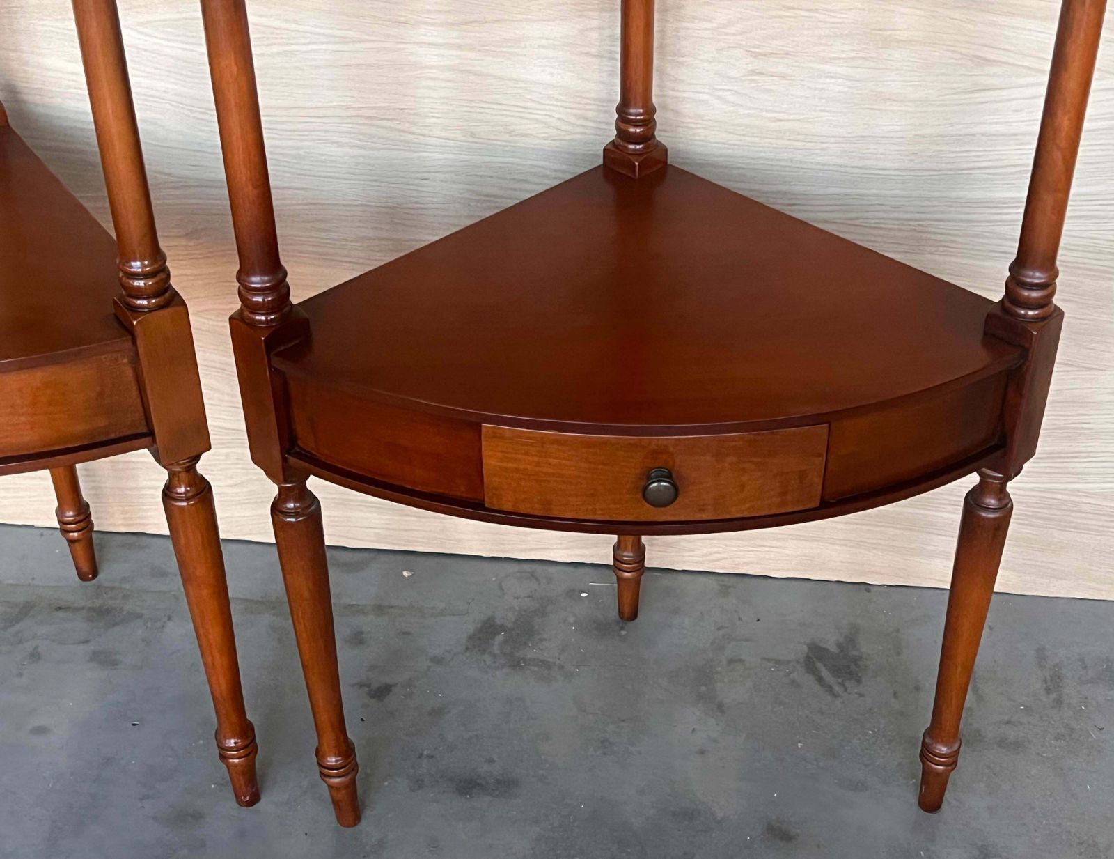 photo for sale Early 20th Century Federal Style Mahogany Corner Etagere With Drawer