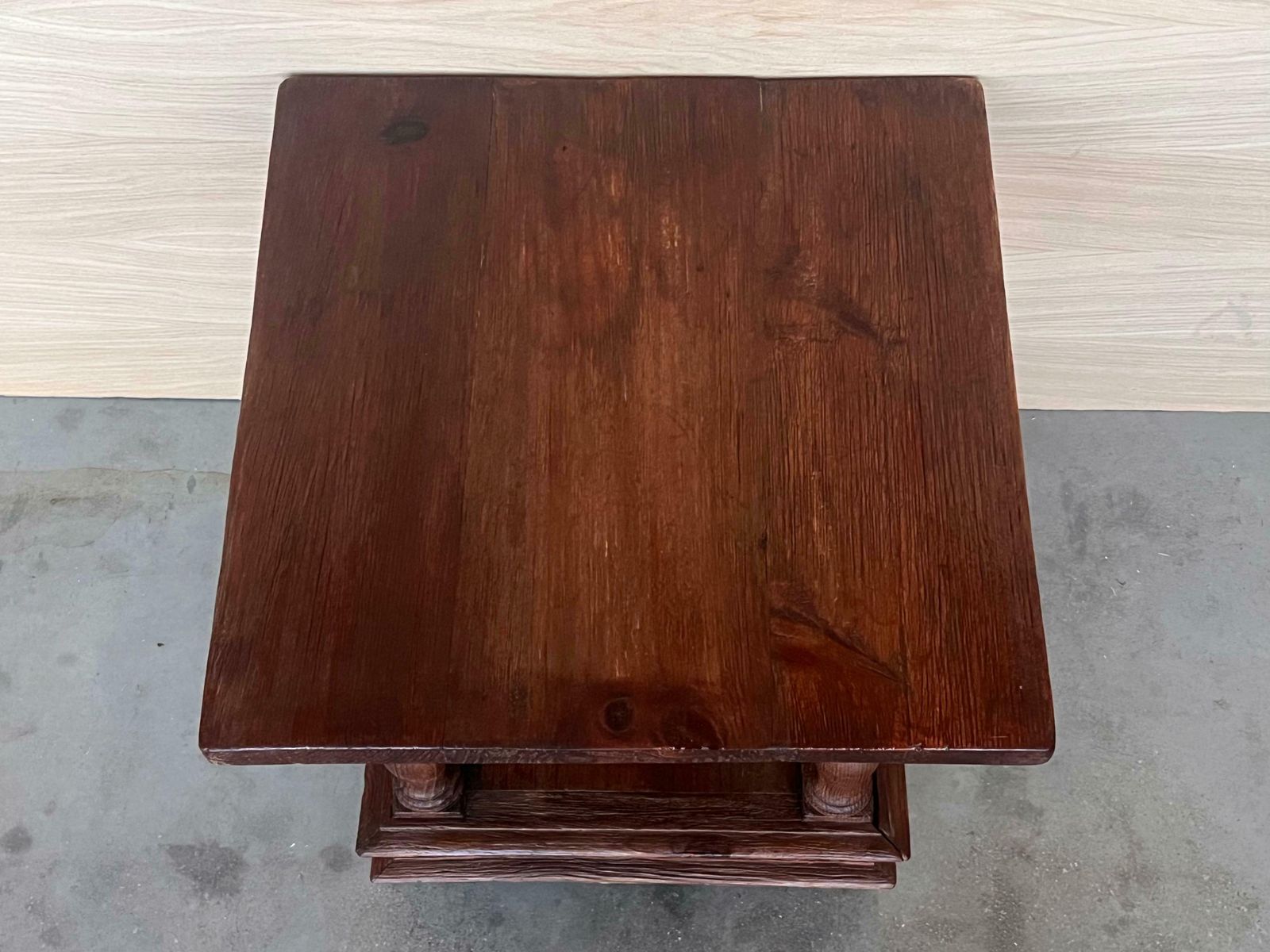 Pair Of Spanish Brutalist Walnut Side Or Coffee Tables With Low Shelve photo vintage
