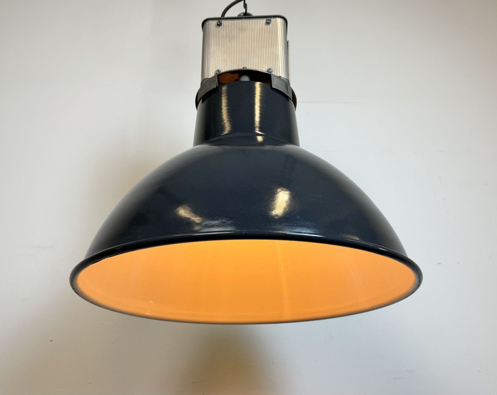 Lighting Industrial French Dark Blue Enamel Pendant Lamp From Mazda, 1960s photo